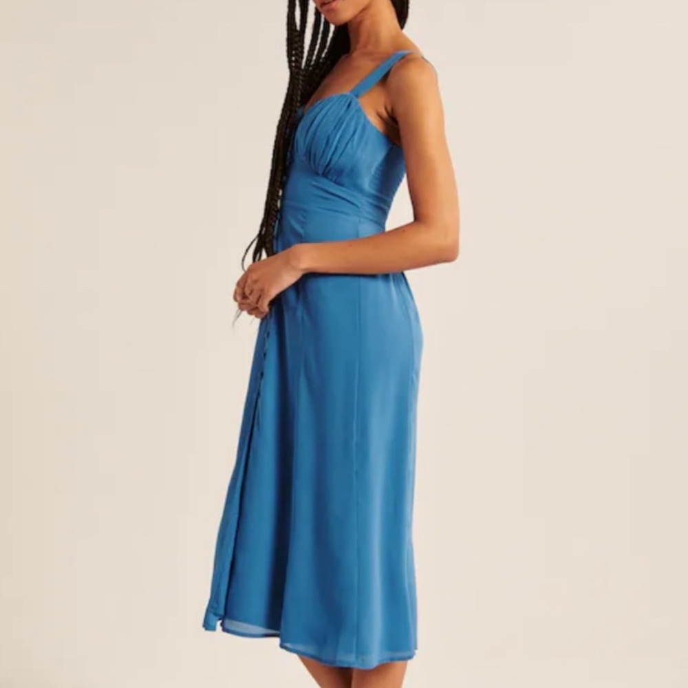 Abercrombie & Fitch Button Through Slim Midi Dress Blue - Women’s L - Picture 4 of 13
